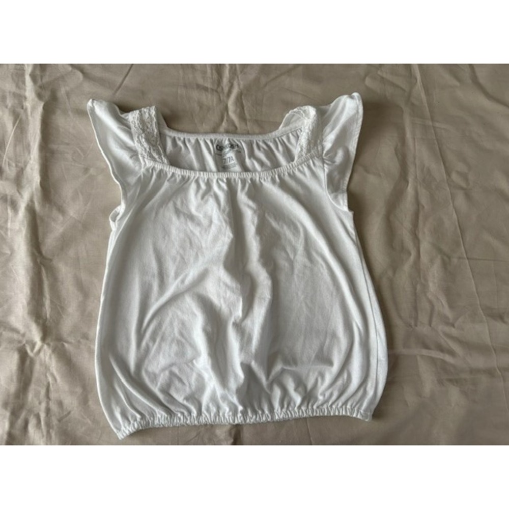 Oshkosh Bgosh Tissue Shirt Top Girls Size 7A White Short Sleeve Ruffle